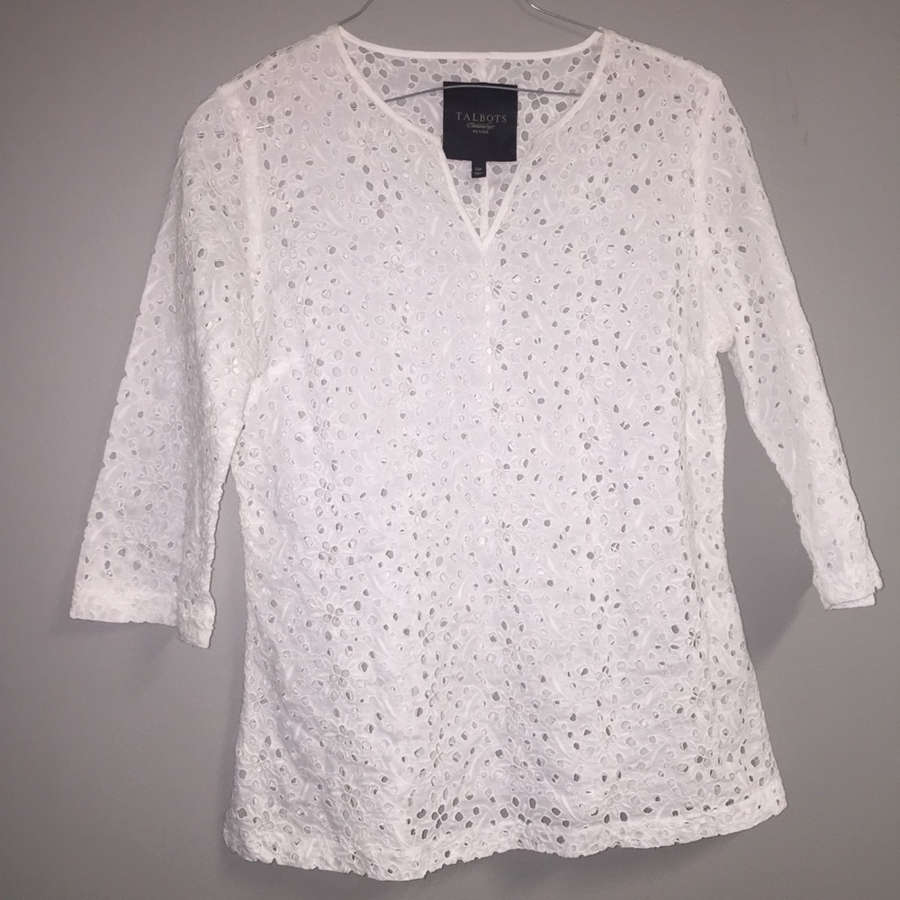 Talbots White Lace Eyelet Pullover Blouse